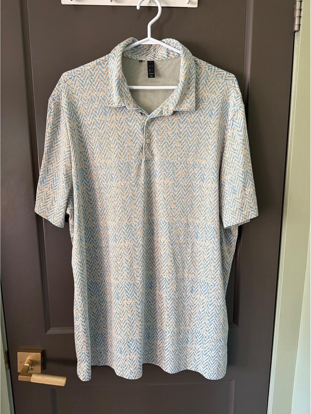 Adidas Men’s 2XL Golf Polo Shirt Blue Cream Geometric Print Short Sleeve XXL